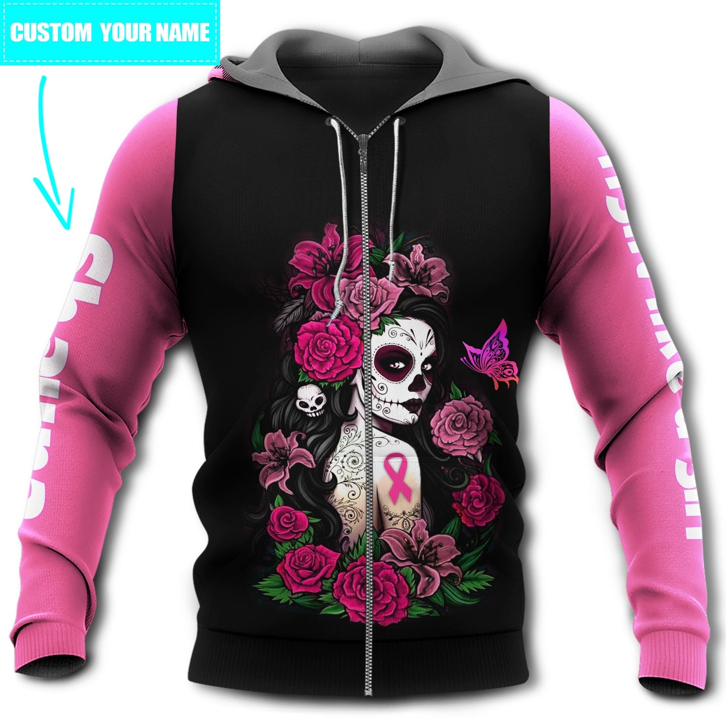 Breast Cancer Survivor Skull Pink - 3D Hoodie