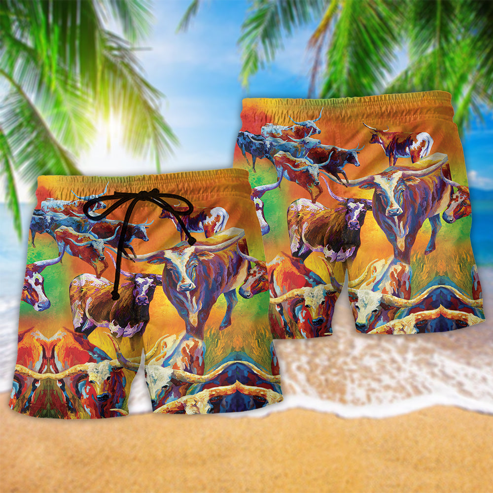 Buffalo Colorful Painting Art – Beach Short