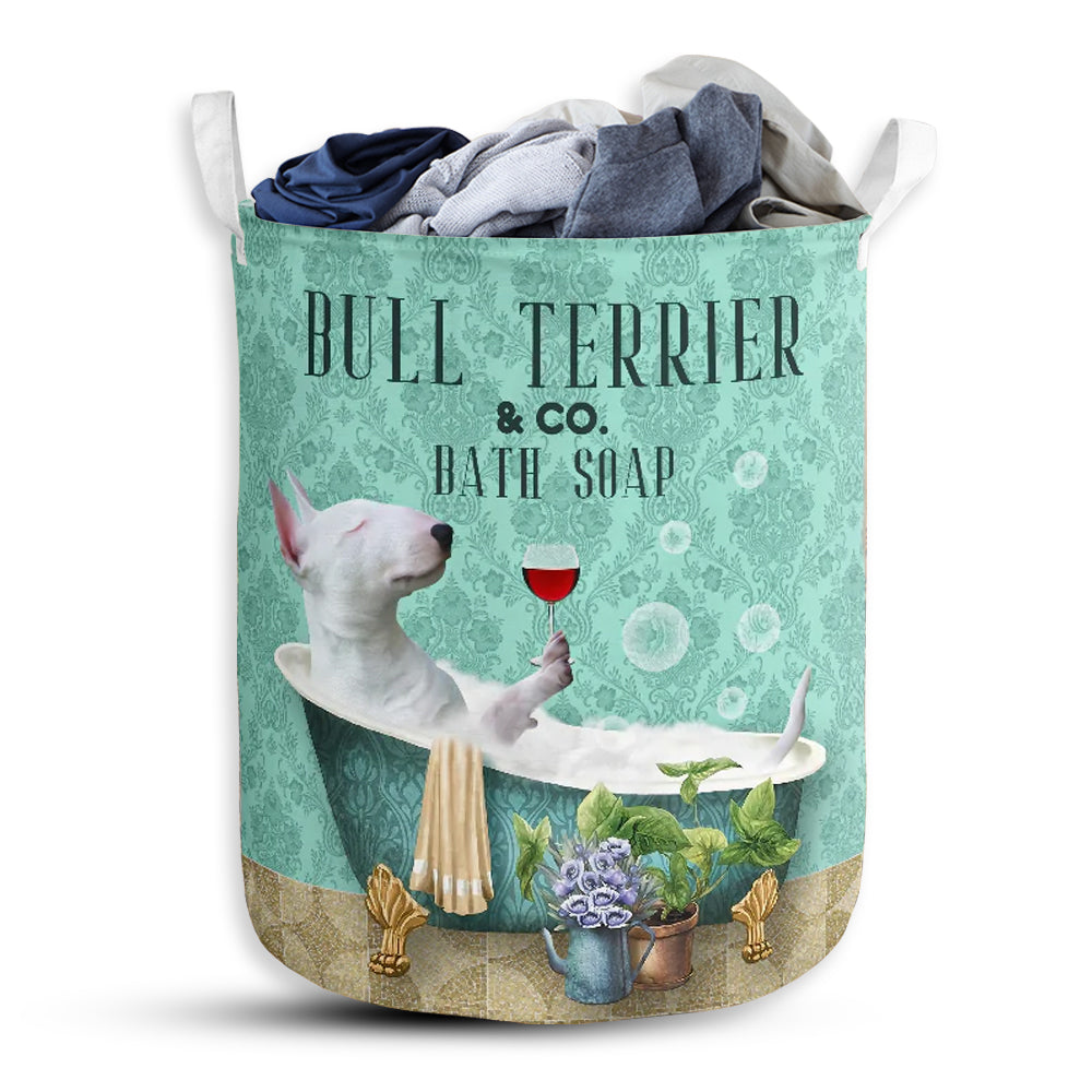 S: 17.72”x13.78” (45x35 cm) Bull Terrier Dog And Bath Soap - Laundry Basket - Owls Matrix LTD