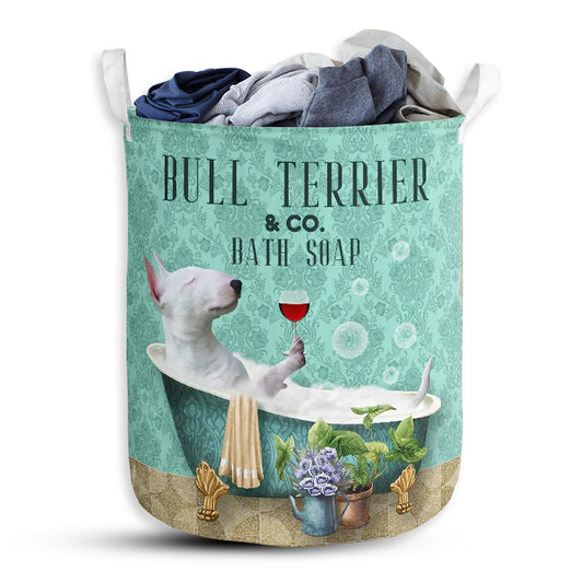 S: 17.72”x13.78” (45x35 cm) Bull Terrier Dog And Bath Soap - Laundry Basket - Owls Matrix LTD