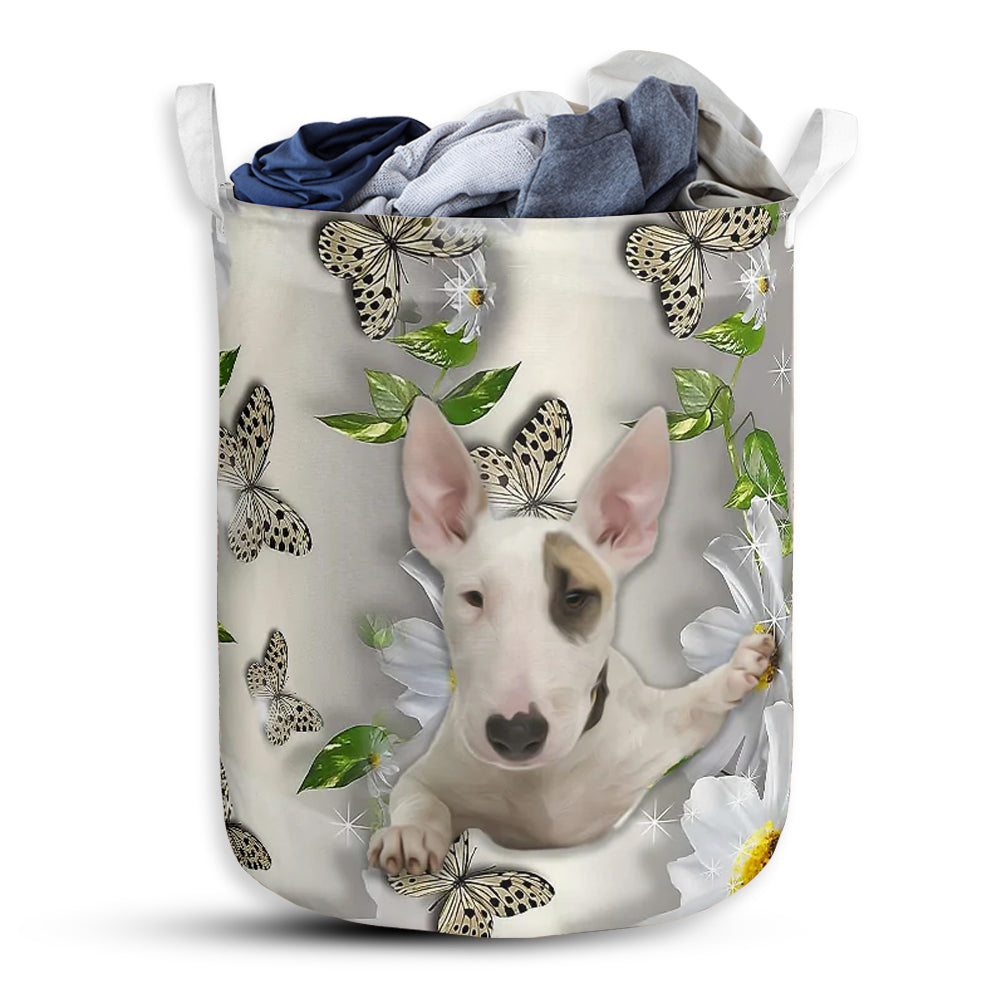 S: 17.72”x13.78” (45x35 cm) Bull Terrier Dog Oil Painting - Laundry Basket - Owls Matrix LTD