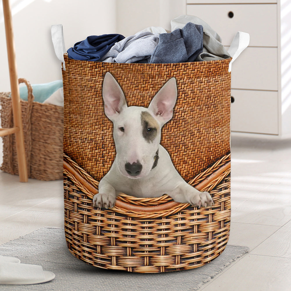 Bull Terrier Dog Rattan Teaxture - Laundry Basket - Owls Matrix LTD