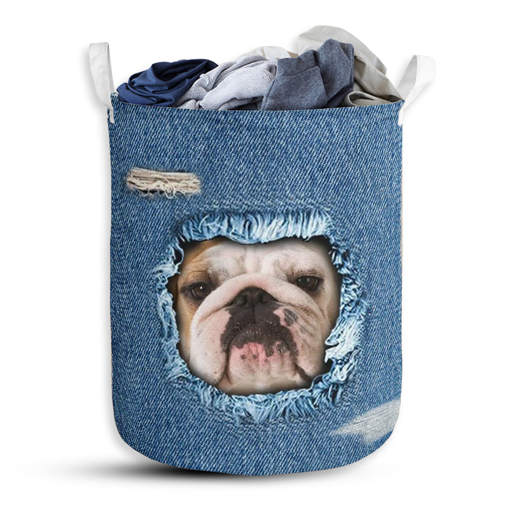 S: 17.72”x13.78” (45x35 cm) Bulldog Jean Pattern - Laundry Basket - Owls Matrix LTD