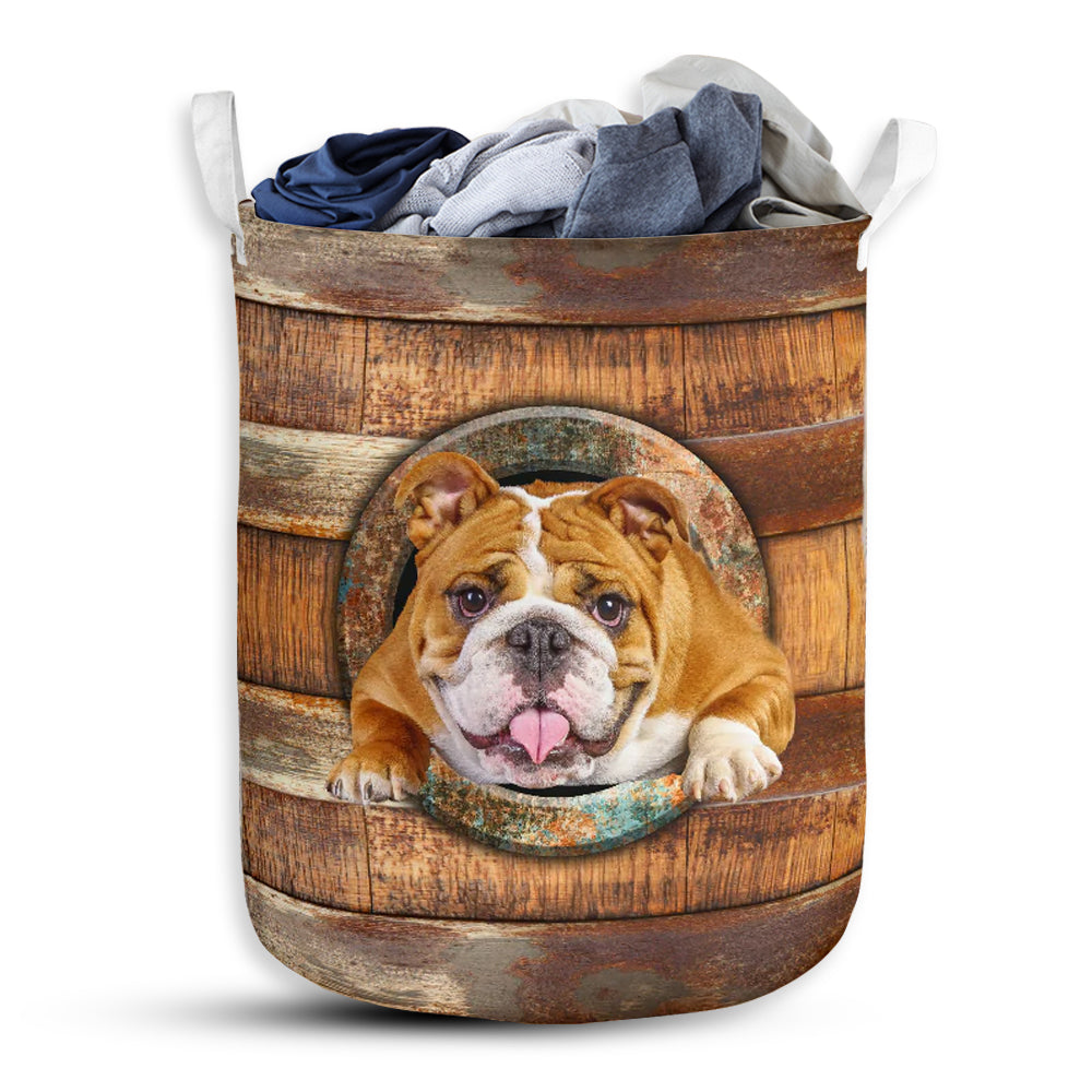 S: 17.72”x13.78” (45x35 cm) Bulldog Wood Vintage Style - Laundry Basket - Owls Matrix LTD