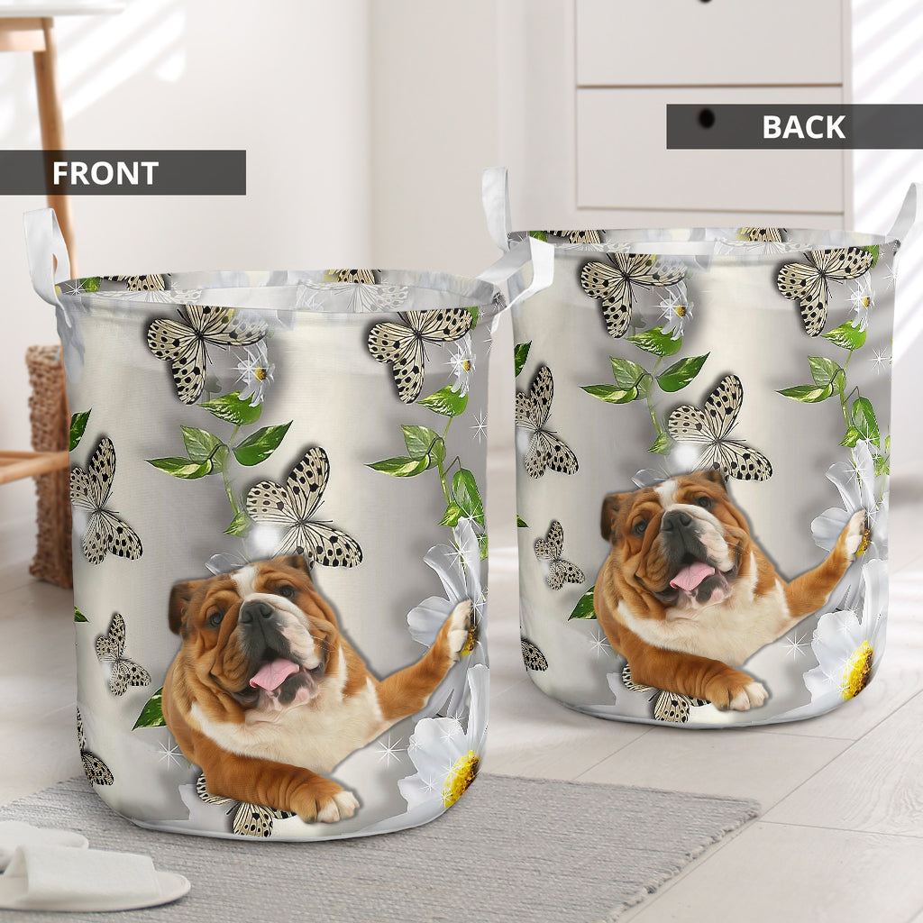 Bulldog Oil Painting - Laundry Basket - Owls Matrix LTD