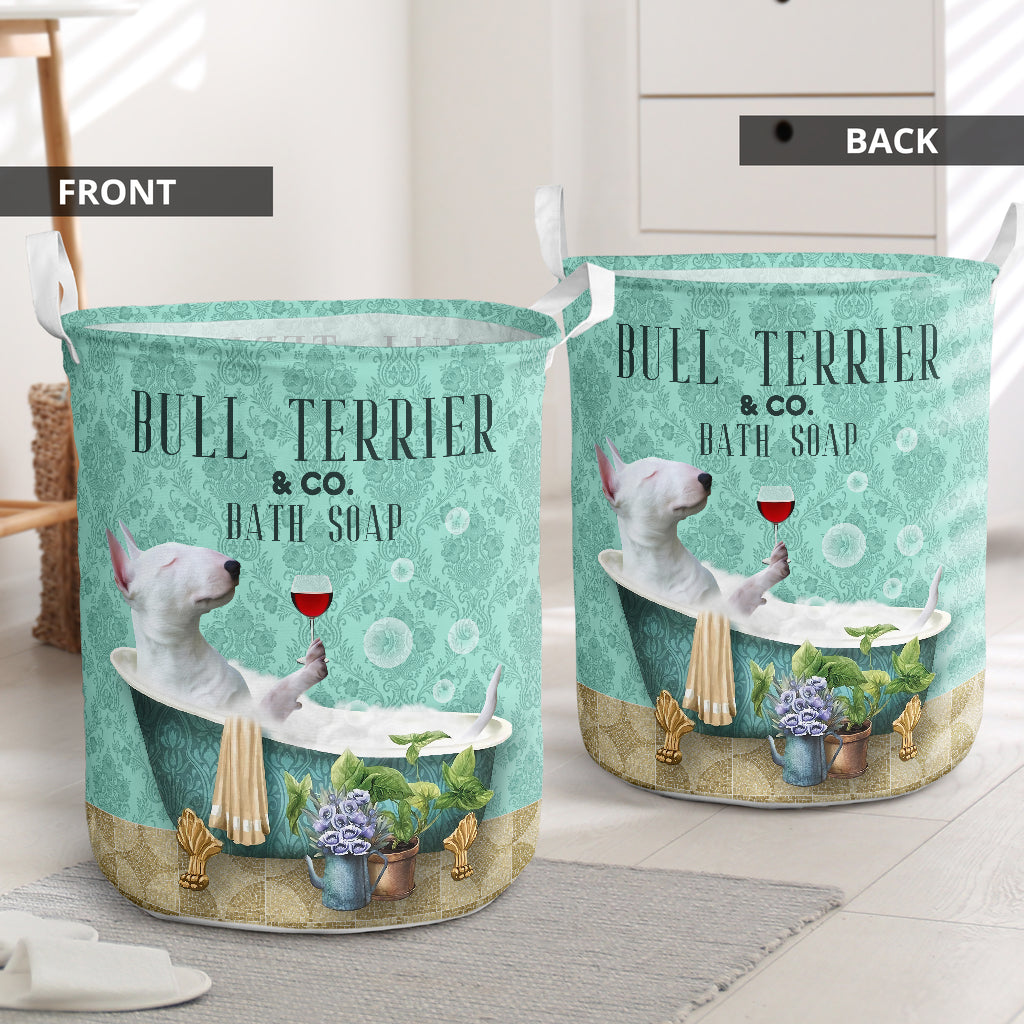 Bull Terrier Dog And Bath Soap - Laundry Basket - Owls Matrix LTD