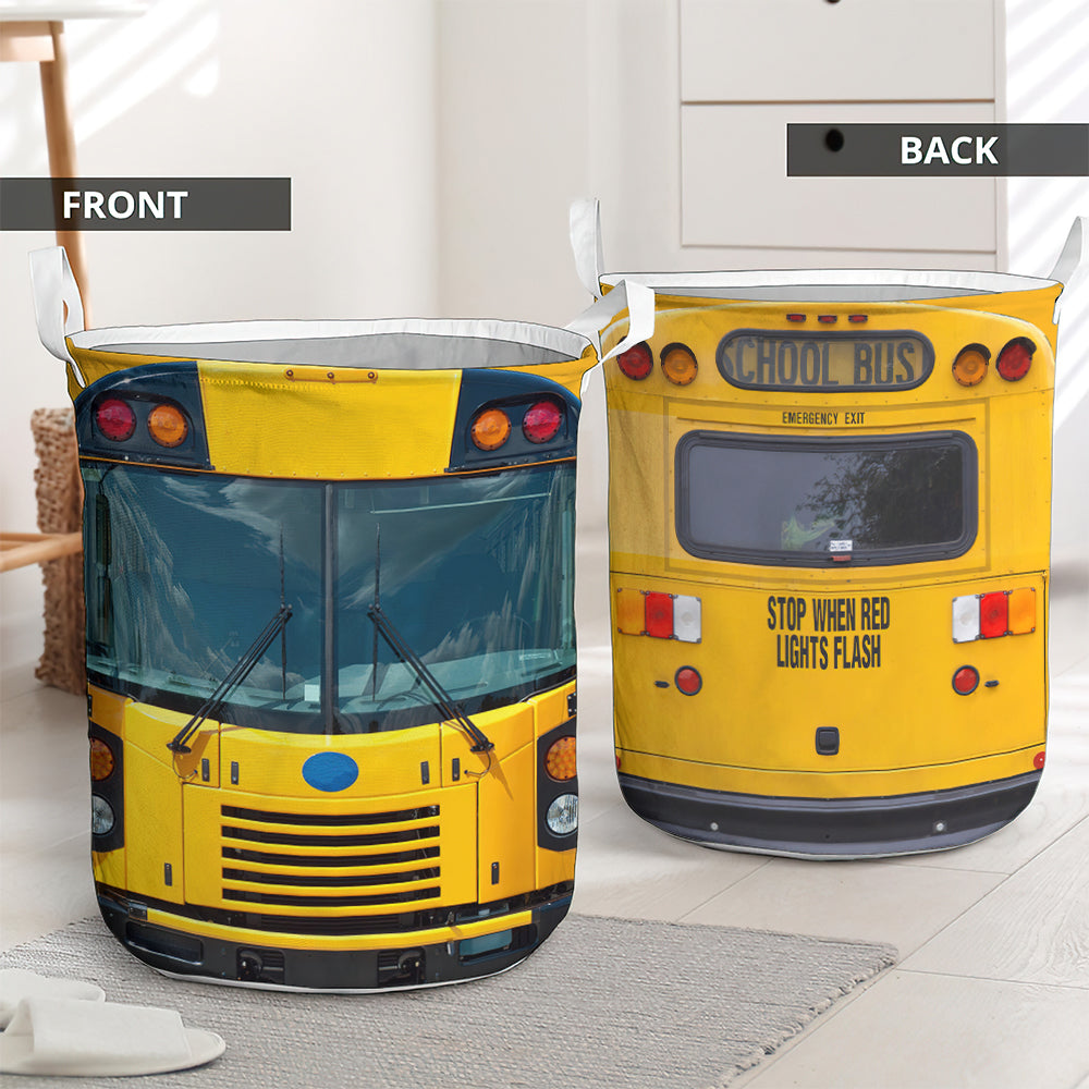 School Bus Driver Stop When Red Lights Flash - Laundry Basket - Owls Matrix LTD