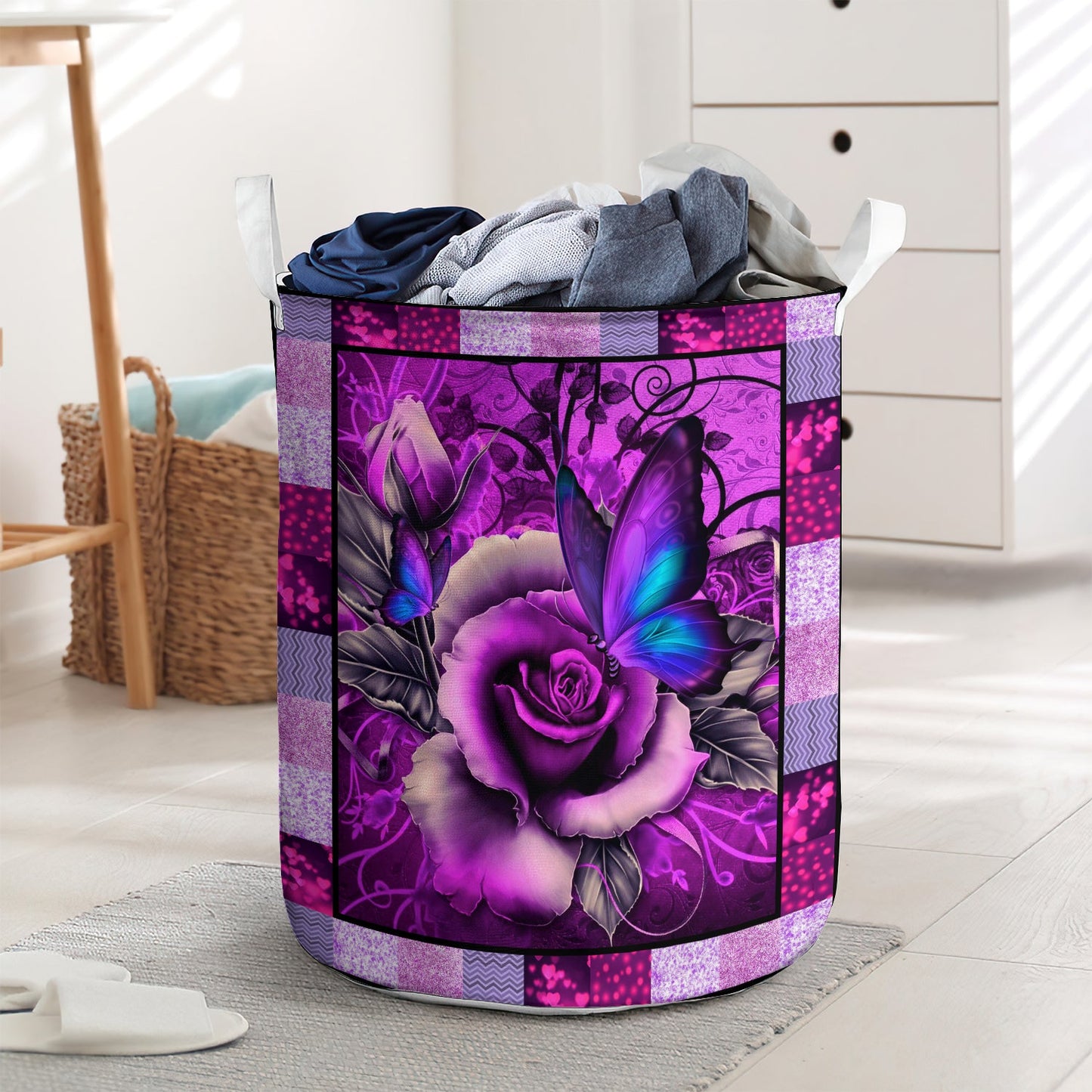 Beautiful purple butterfly - Laundry basket - LAUB02LIN240222-Owls Matrix