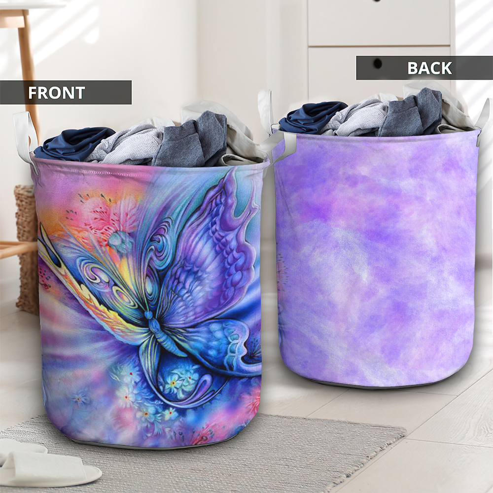 Purple butterfly and flowers - Laundry basket - LAUB09NGC280222-Owls Matrix