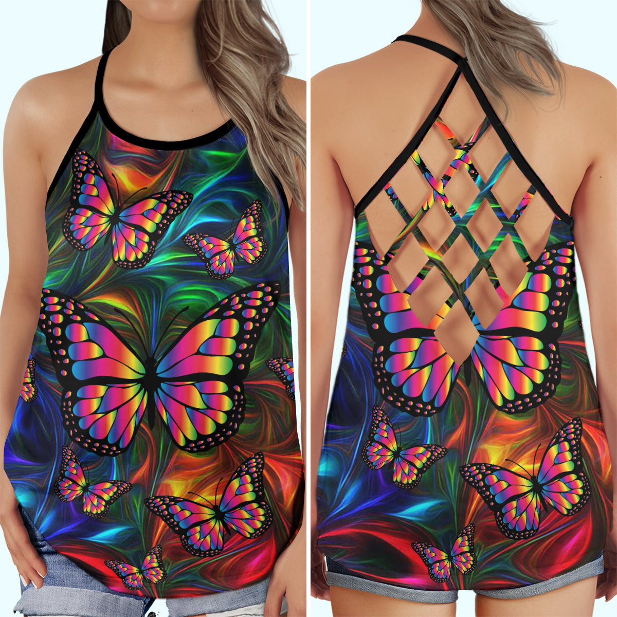 Colorful Butterfly Beautiful – Hollow Tank Top