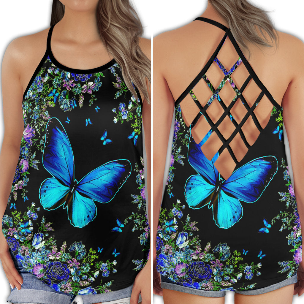Blue Butterfly Everyday Beauty - Hollow Tank Top