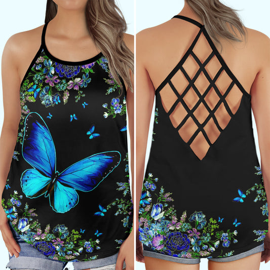 Blue Butterfly Beautiful Everyday Gift – Hollow Tank Top