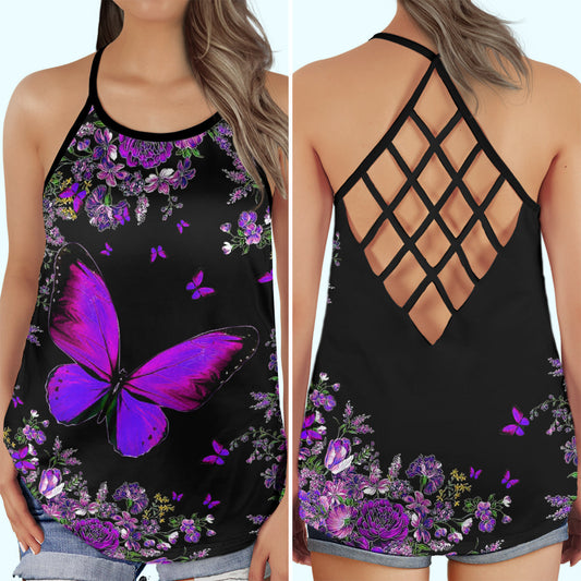 Purple Butterfly Beautiful Everyday Gift – Hollow Tank Top