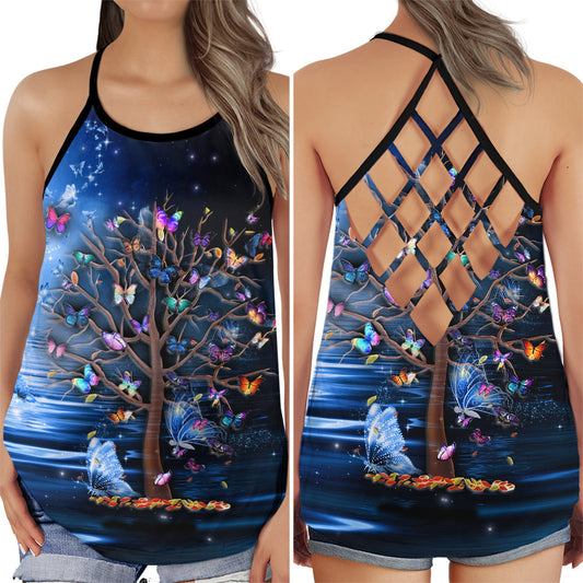 Butterfly Colorful Tree Nature Beauty Floral Style - Hollow Tank Top