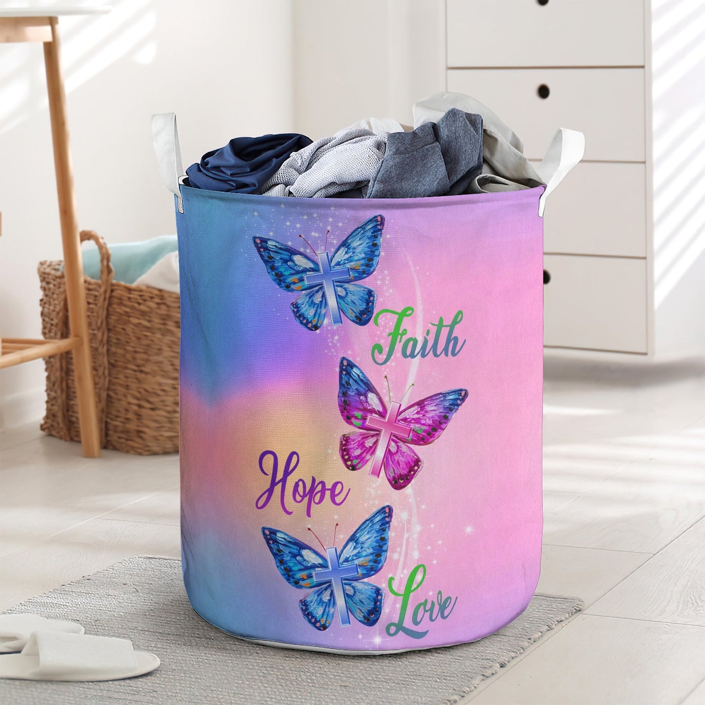 Colorful butterfly faith hope love - Laundry basket - LAUB09TNH260222-Owls Matrix
