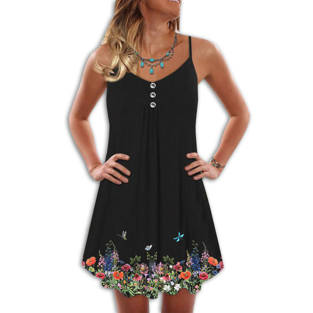 Classic Butterfly Floral Style – Women's Summer Sleeveless V-Neck Camisole Dress