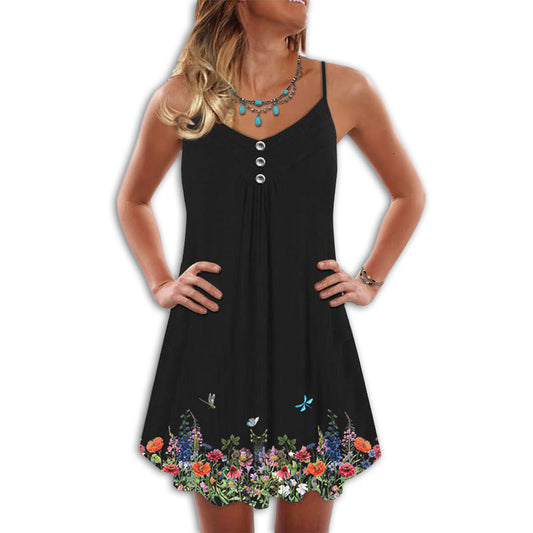 Classic Butterfly Floral Style – Women's Summer Sleeveless V-Neck Camisole Dress