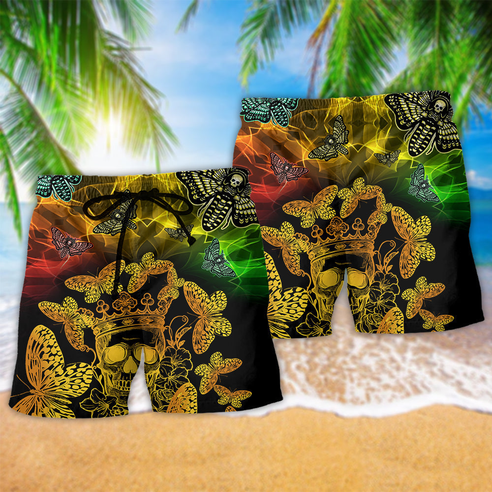 Golden Butterfly Skull Artistic - Beach Short