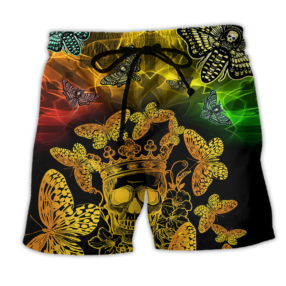 Golden Butterfly Skull Artistic - Beach Short
