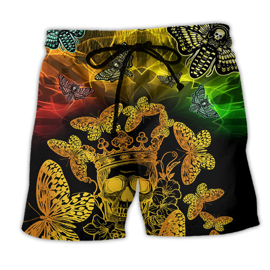 Golden Butterfly Skull Artistic - Beach Short