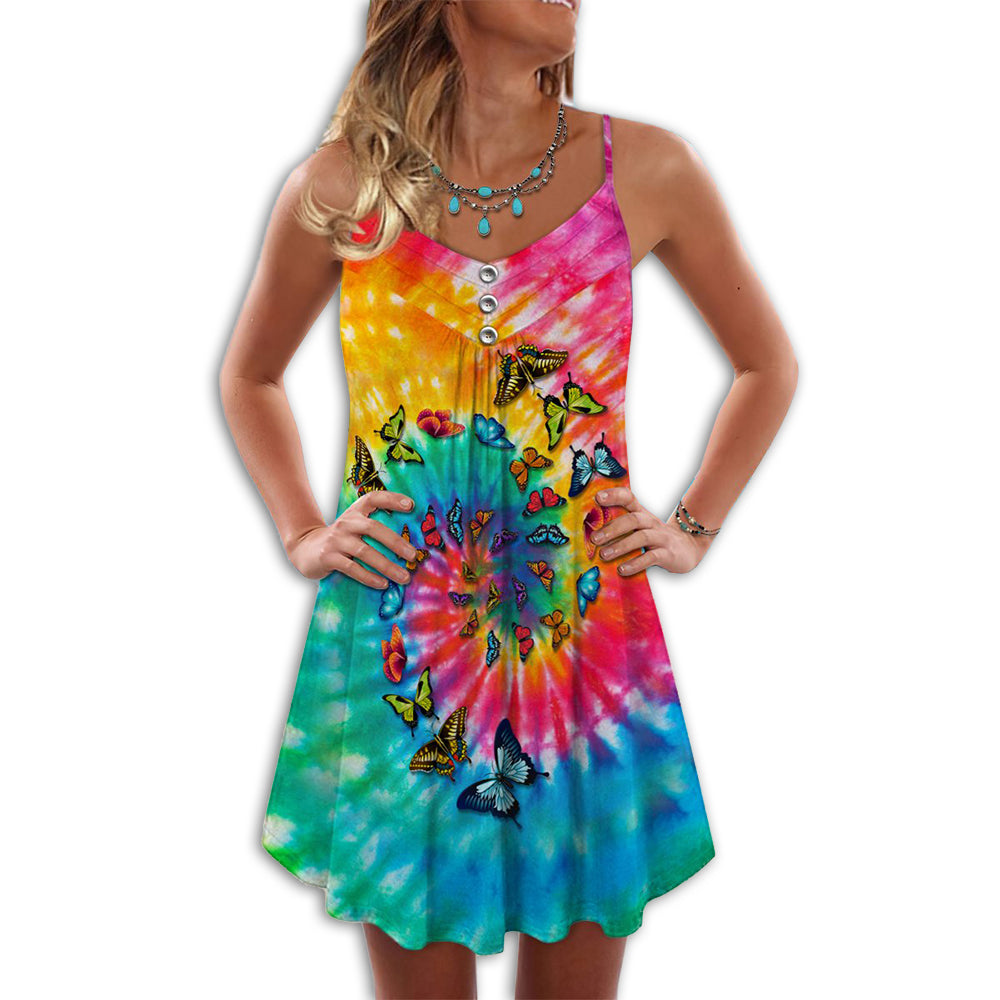 Hippie Tie Dye Butterfly – Women's Summer Sleeveless V-Neck Camisole Dress
