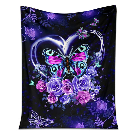Butterfly Love Rose In The Night 50 x 60 Inch Flannel Blanket For Cozy Bedroom And Sofa Decor