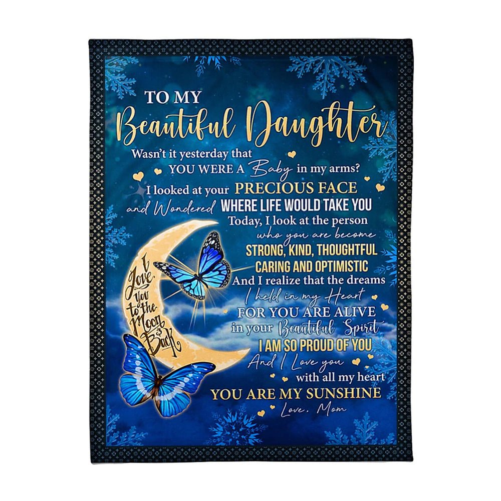 Butterfly Mom To Daughter Wasn't It Yesterday You Were Baby 50 x 60 Inch Flannel Blanket For Cozy Bedroom And Sofa Decor