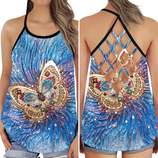Butterfly Shine Ocean Night Dreamy Nature Art Style - Hollow Tank Top