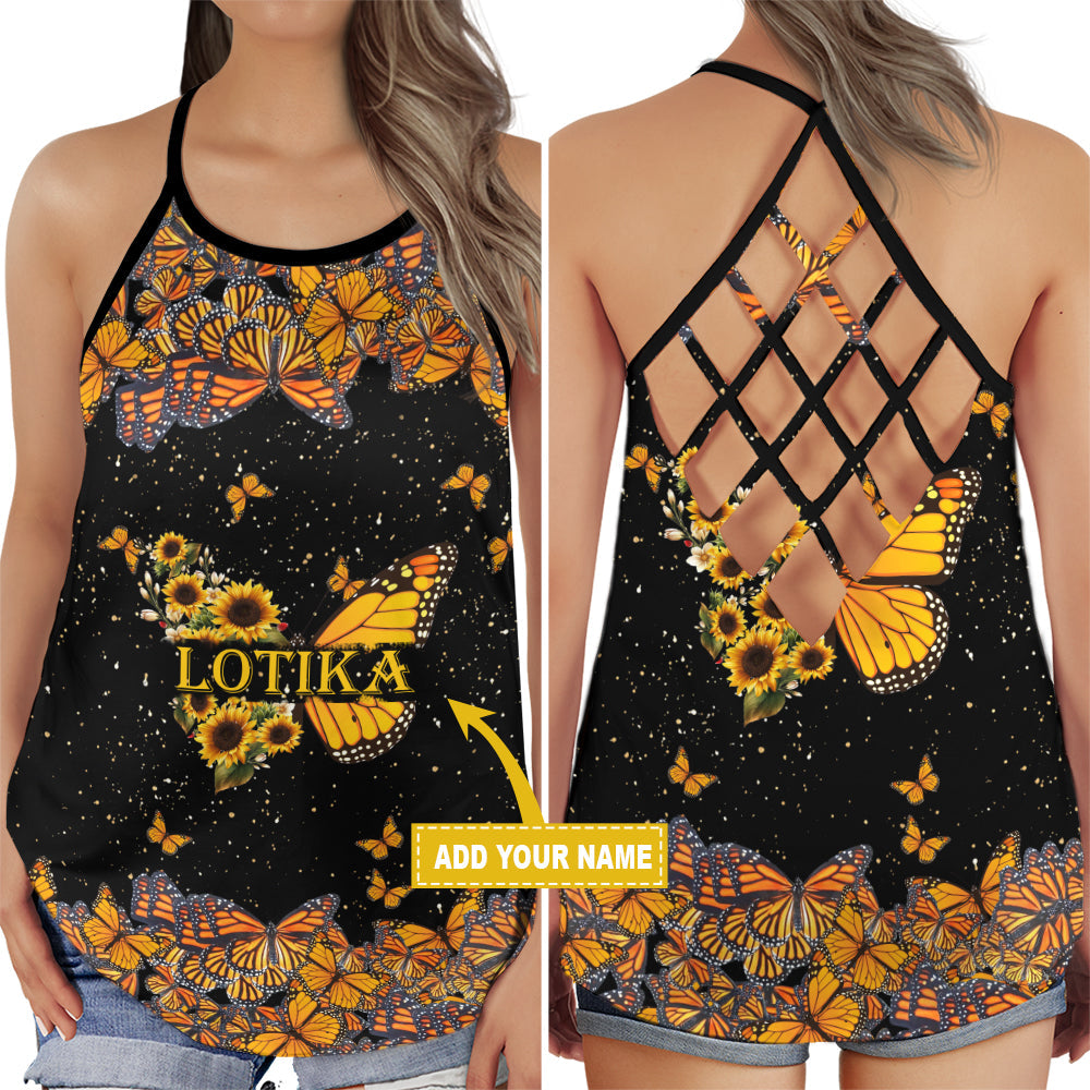 Butterfly Sunflower Personalized Floral Summer Mood - Hollow Tank Top