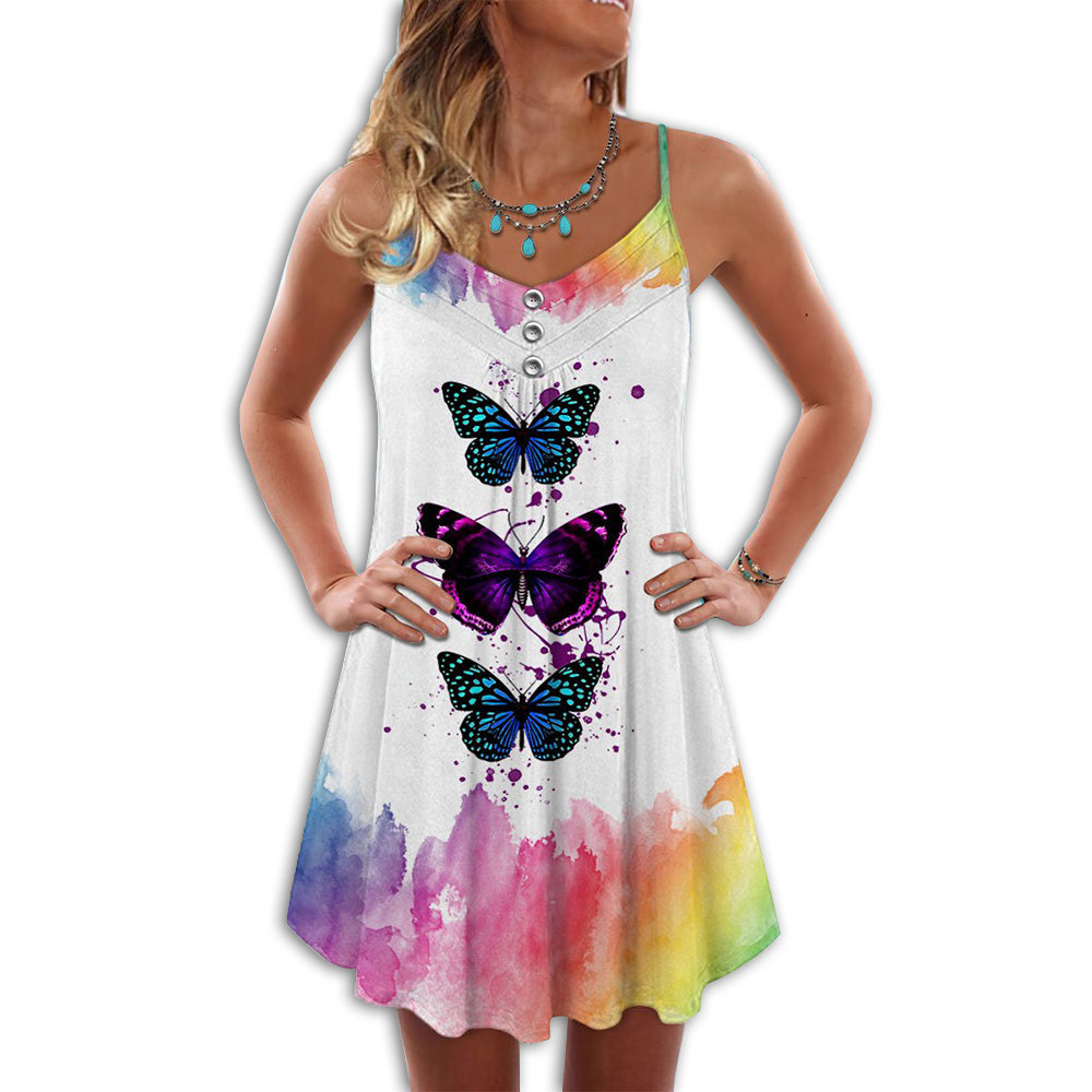 Fresh Butterfly Love – Women's Summer Sleeveless V-Neck Camisole Dress