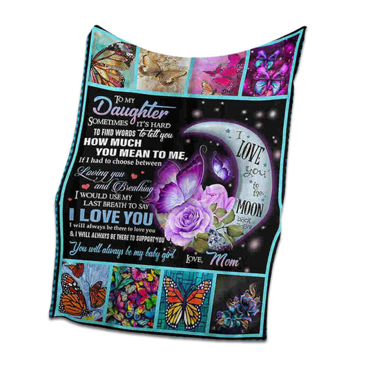 Butterfly To My Daughter Love Mom Moon 50 x 60 Inch Flannel Blanket For Cozy Bedroom And Sofa Decor