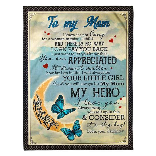 Butterfly To My Mother My Mom My Hero 50 x 60 Inch Flannel Blanket For Cozy Bedroom And Sofa Decor