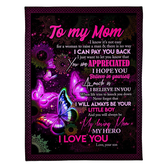 Butterfly To My Mom Butterfly You Are Appreciated 50 x 60 Inch Flannel Blanket For Cozy Bedroom And Sofa Decor