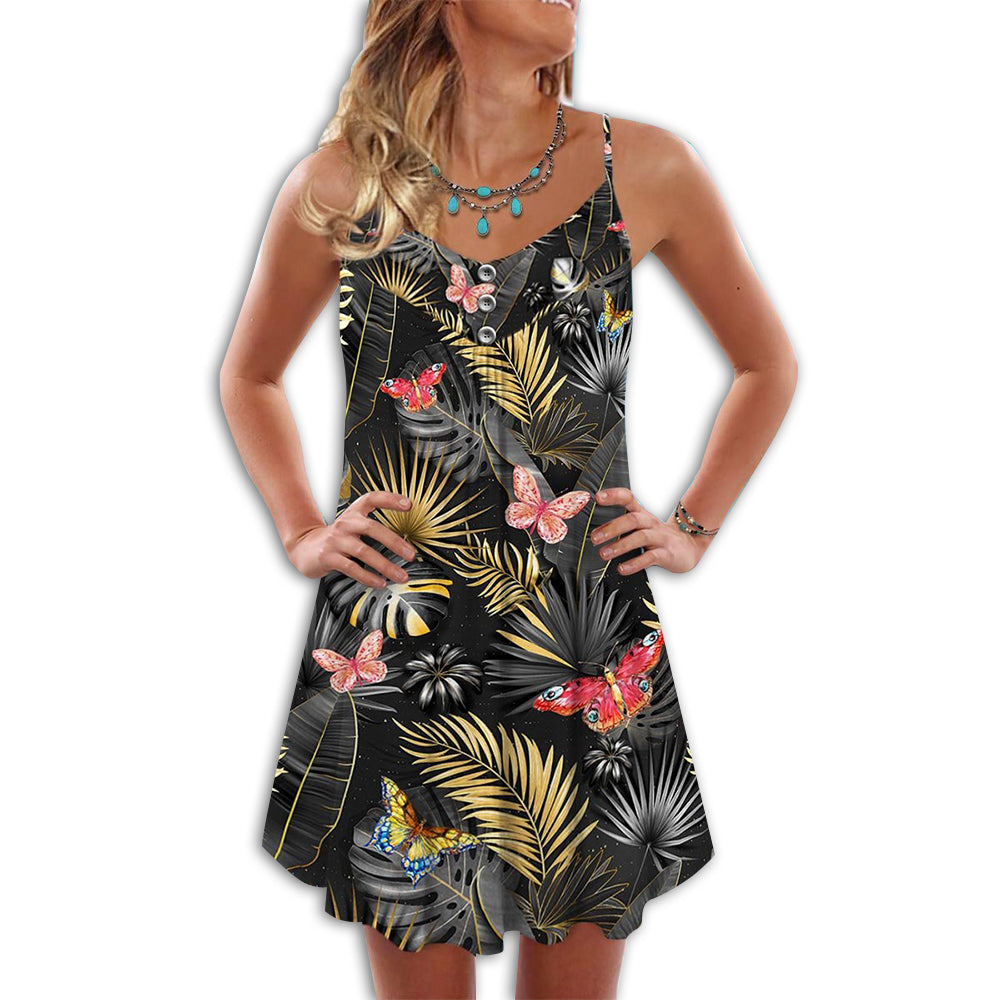 Tropical Colorful Butterfly Lover – Women's Summer Sleeveless V-Neck Camisole Dress