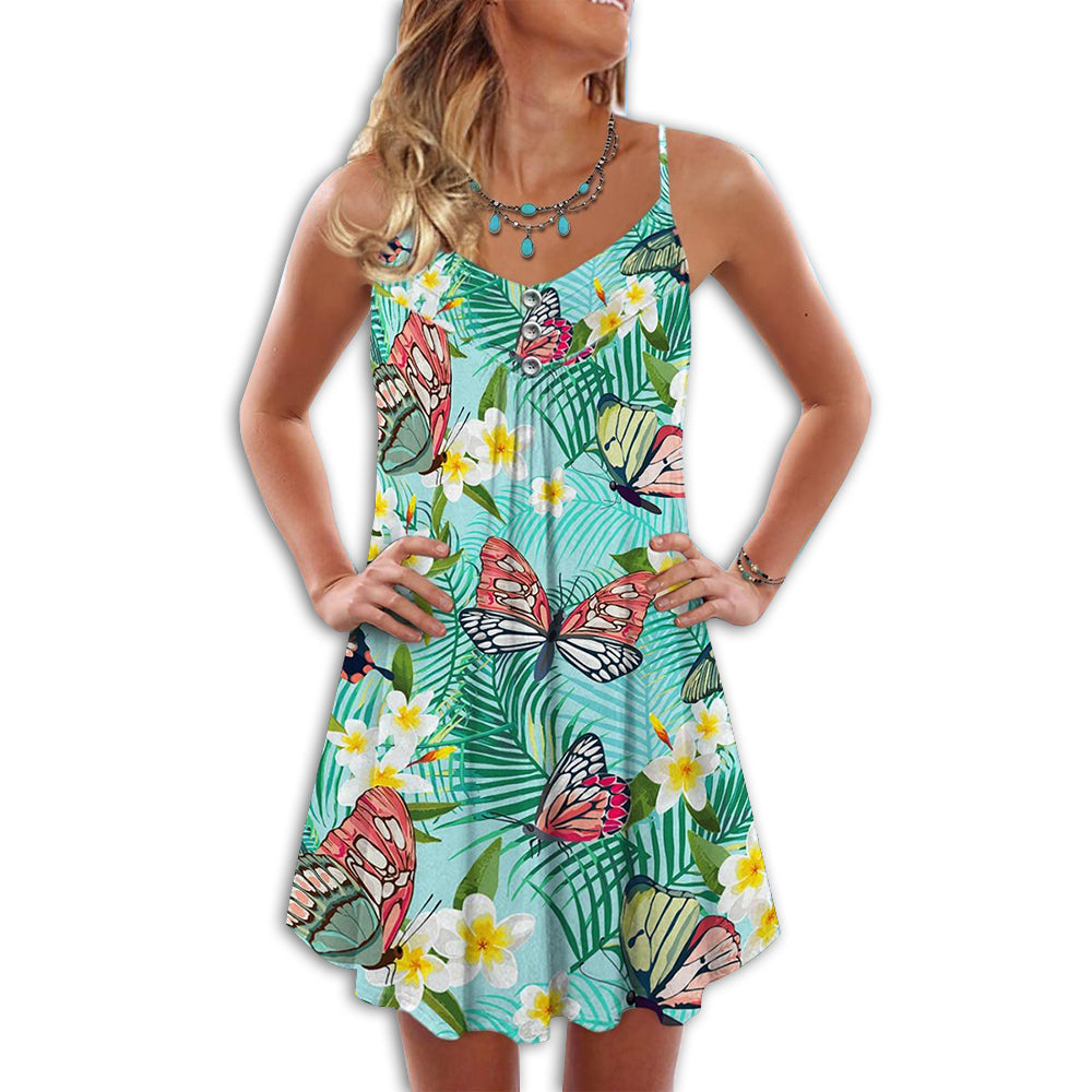 Tropical Colorful Butterfly – Women's Summer Sleeveless V-Neck Camisole Dress