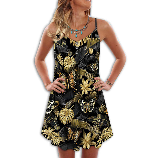 Tropical Butterfly Pattern – Women's Summer Sleeveless V-Neck Camisole Dress