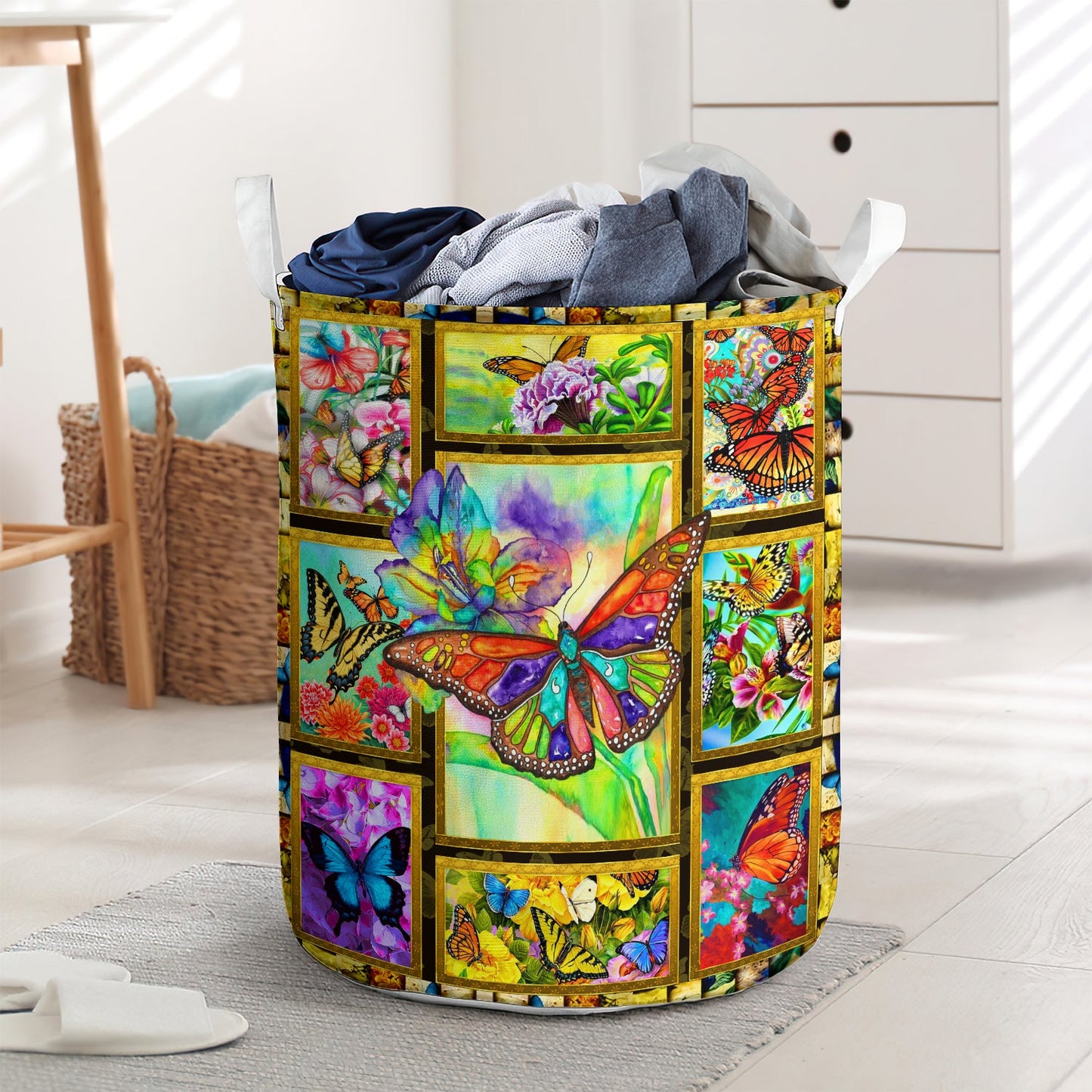 Butterfly colorful with flower - Laundry basket - LAUB01LIN240222-Owls Matrix