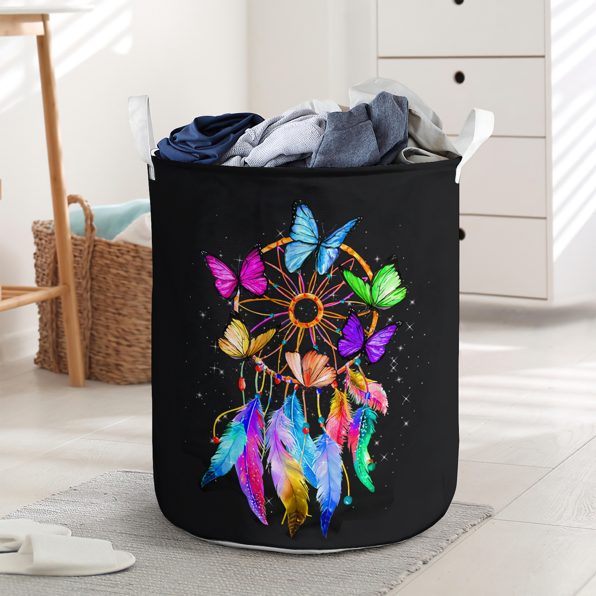 Butterfly dreamcatcher colorful style - Laundry basket - LAUB06NGC240222 - Owls Matrix LTD