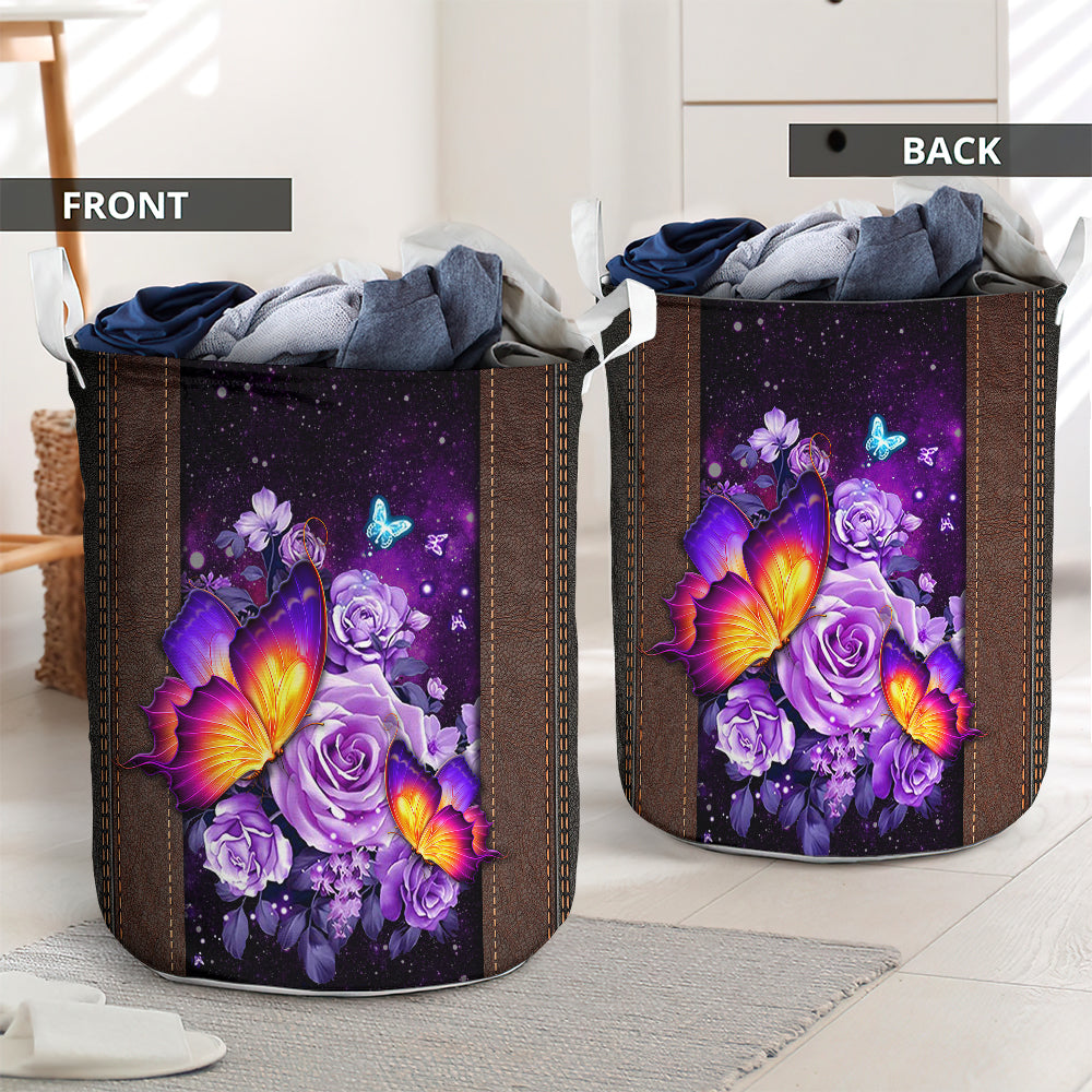 Butterfly and flower purple style - Laundry basket - LAUB09TNH240222 - Owls Matrix LTD