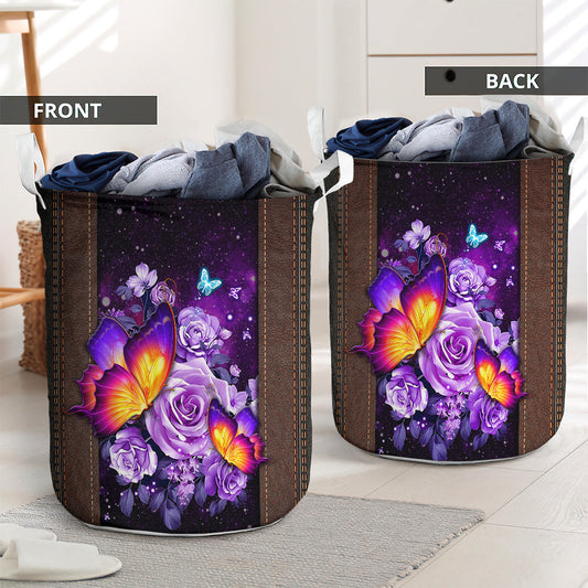 Butterfly and flower purple style - Laundry basket - LAUB09TNH240222 - Owls Matrix LTD
