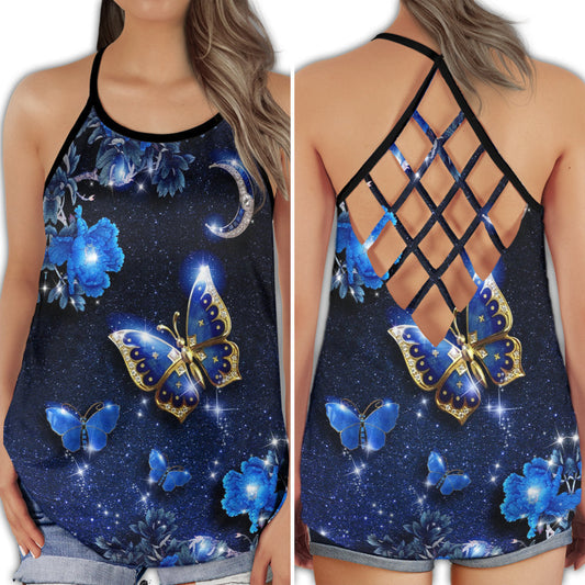 Butterfly Dream Night Blue Floral Collection – Hollow Tank Top