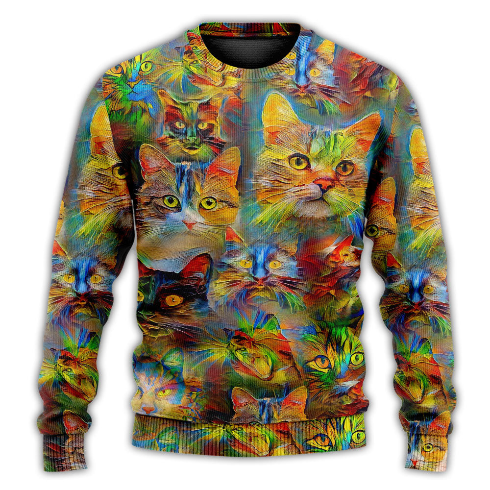 Beautiful Colorful Cat Painting Art – Sweater - Ugly Christmas Sweater