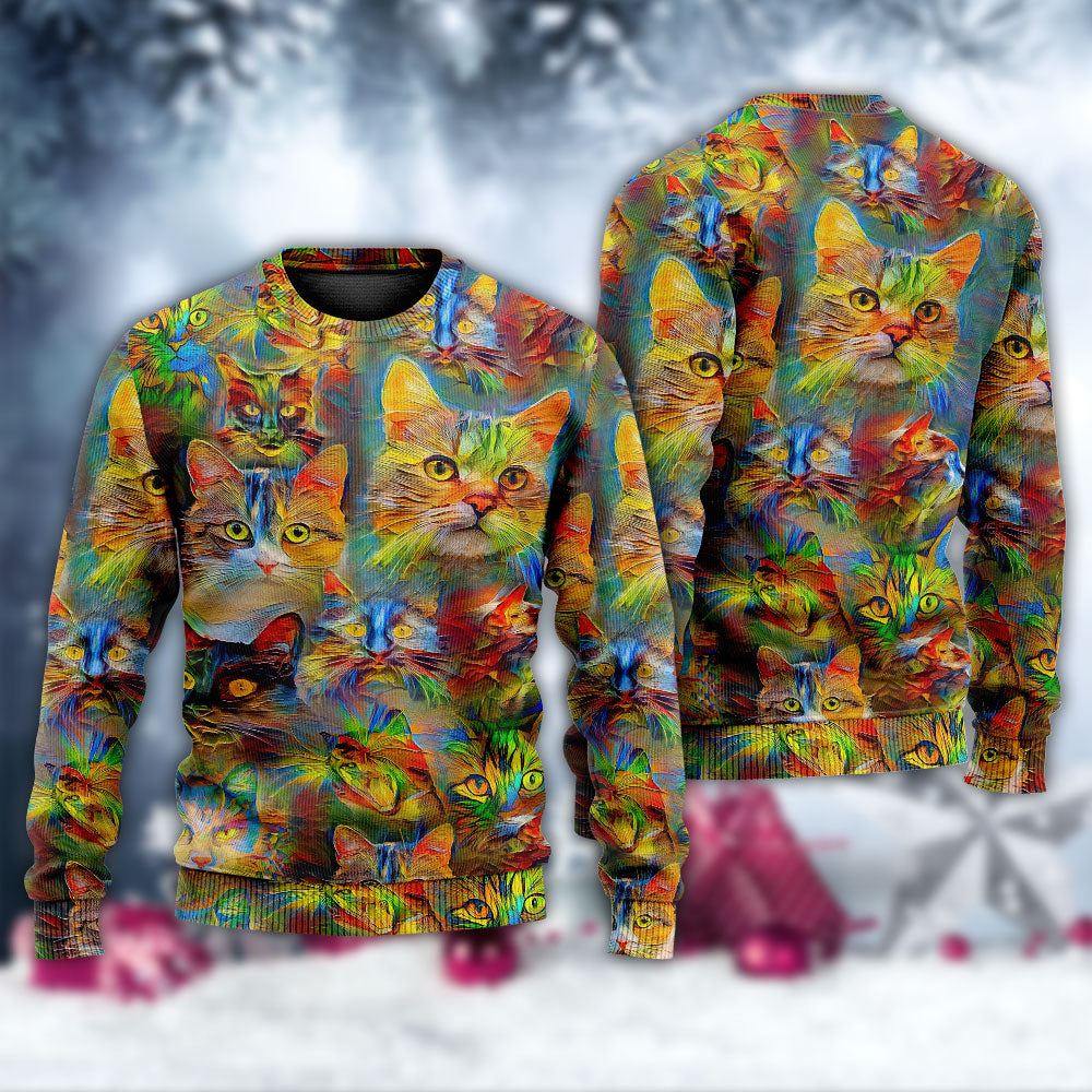 Beautiful Colorful Cat Painting Art – Sweater - Ugly Christmas Sweater