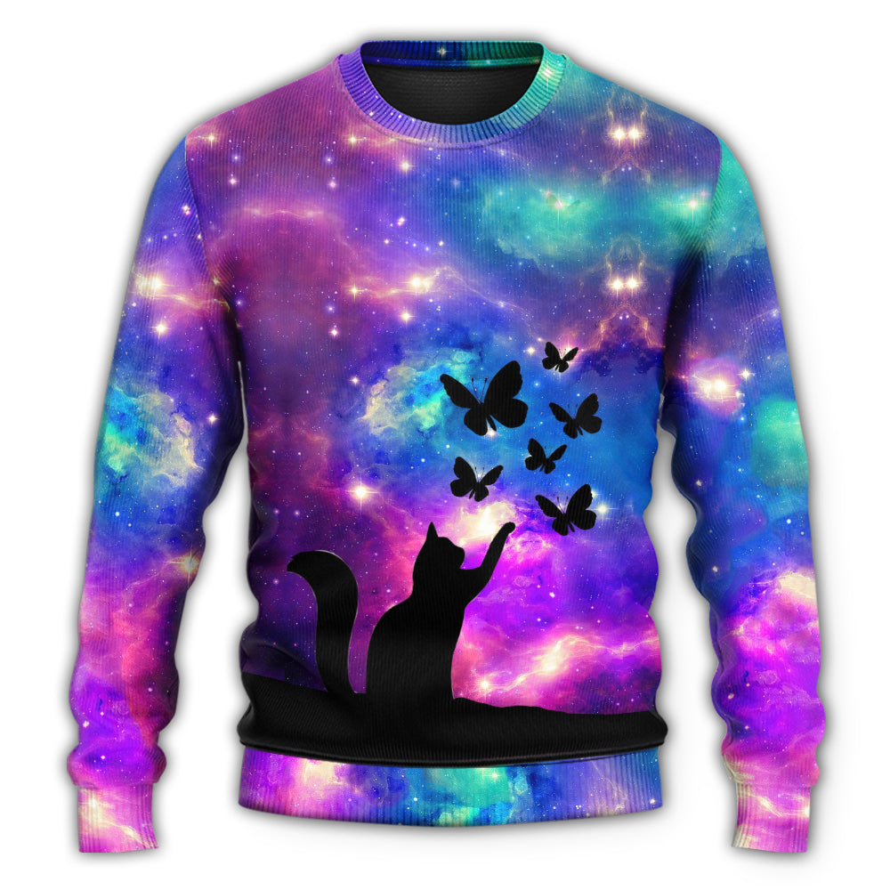 Beautiful Cat And Butterfly Art – Sweater - Ugly Christmas Sweater