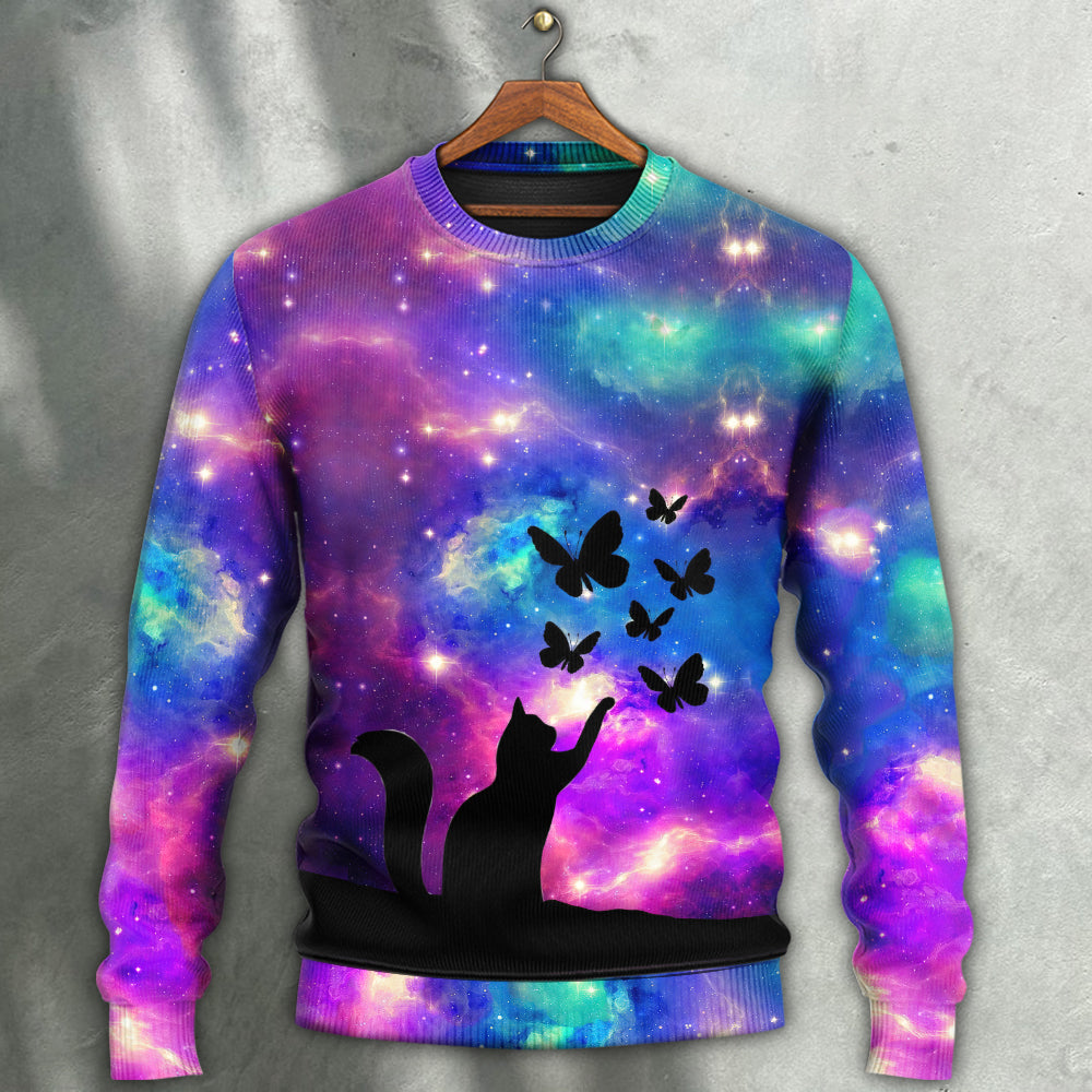 Beautiful Cat And Butterfly Art – Sweater - Ugly Christmas Sweater