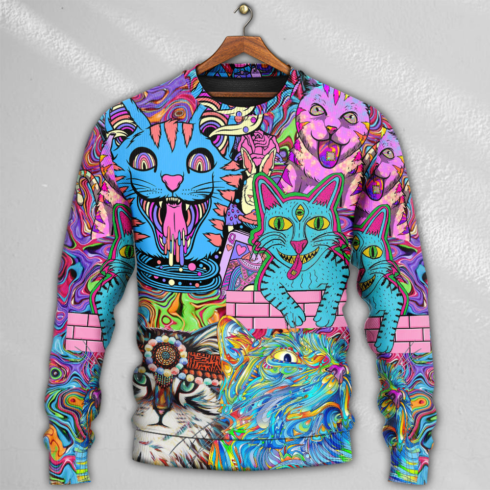 Hippie Cat Wonderful World Art – Sweater - Ugly Christmas Sweater