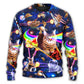 Space Cat Riding Food Galaxy Art – Sweater - Ugly Christmas Sweater