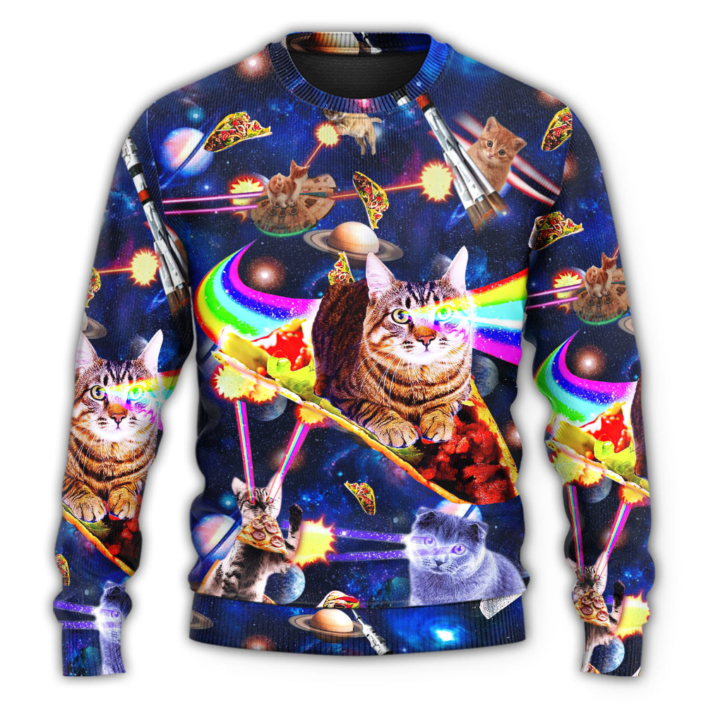 Space Cat Riding Food Galaxy Art – Sweater - Ugly Christmas Sweater