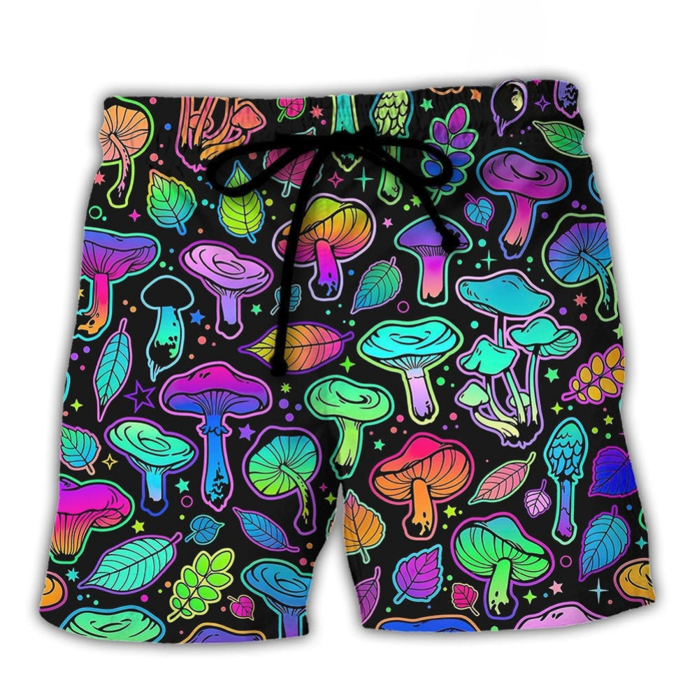 Neon Mushroom Colorful Leaf Art – Beach Short