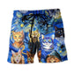 Funny Cat Starry Night Painting Style – Beach Short